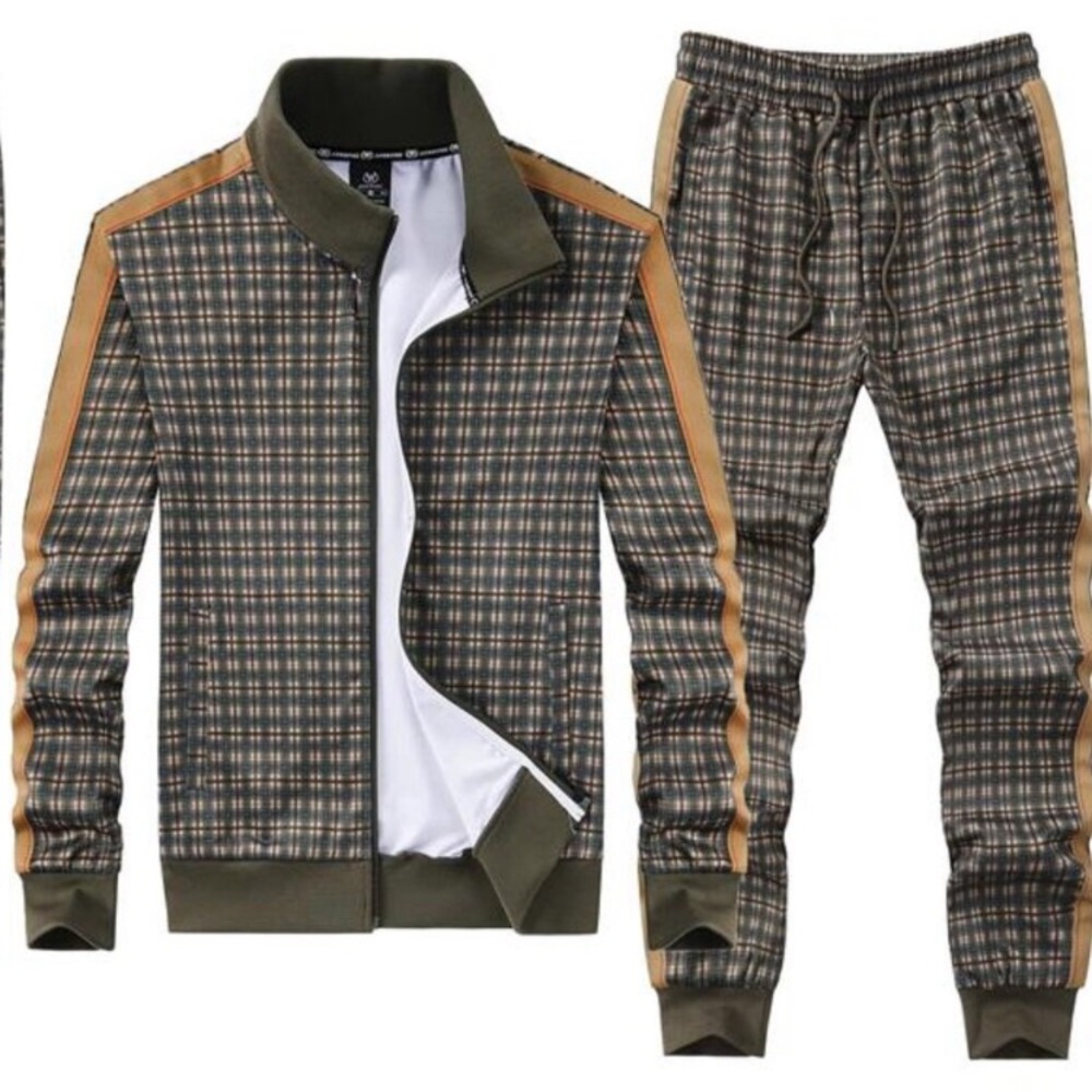 Men's Track Suit 2 Piece Stand-up Collar Long Sleeve with Double Side Pockets - Picture 3 of 6